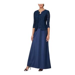 Alex Evenings Embroidered Lace Mock Two-Piece Gown dress with Jacket size 8